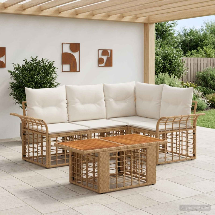 Havesofa Sæt 5 stk. Naturlig og Creme Hvid polyrattan