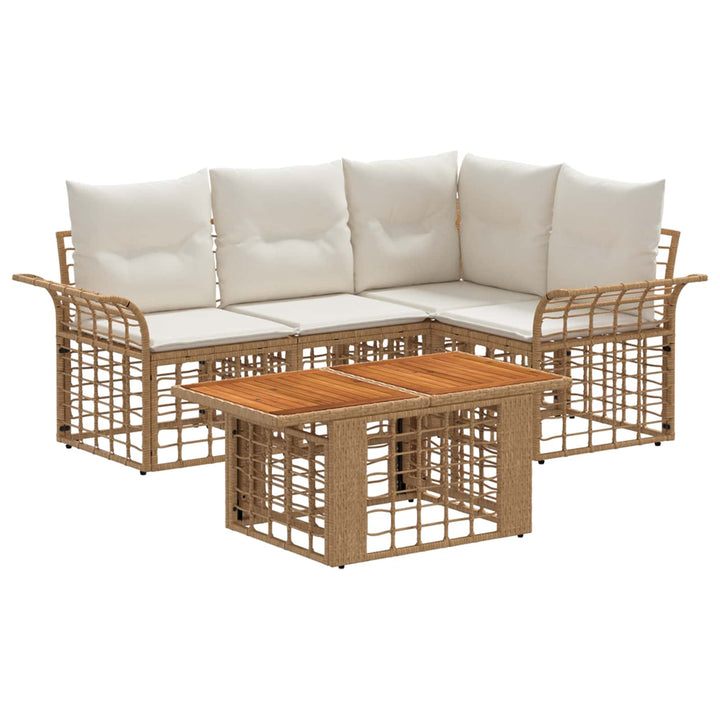 Havesofa Sæt 5 stk. Naturlig og Creme Hvid polyrattan