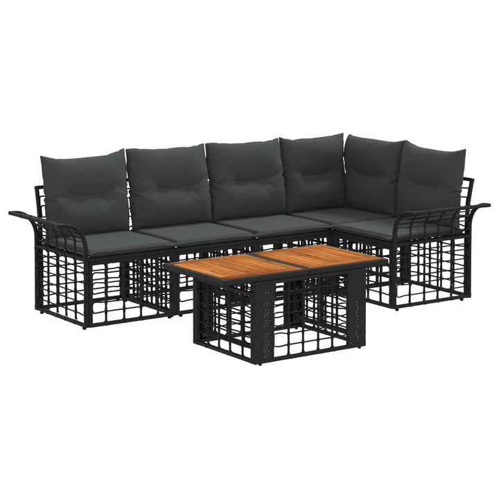 Havesofa Sæt 6 stk. Sort og Mørkegrå polyrattan