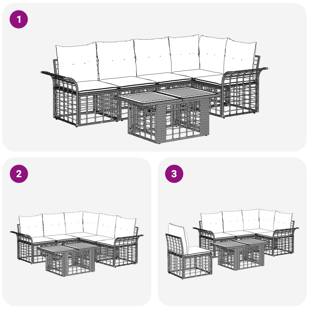 Havesofa Sæt 6 stk. Sort og Mørkegrå polyrattan