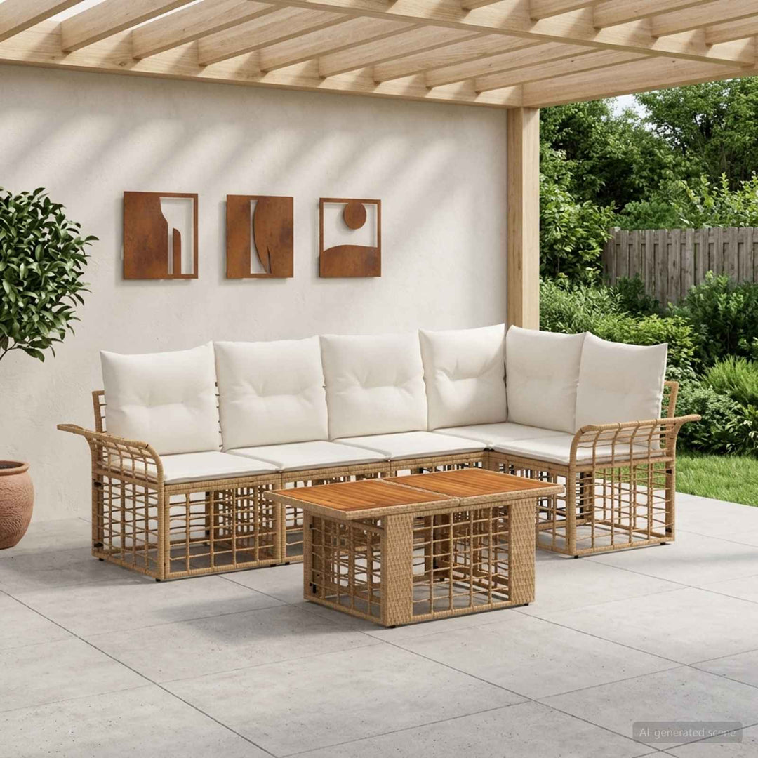 Havesofa Sæt 6 stk. Naturlig og Creme Hvid polyrattan