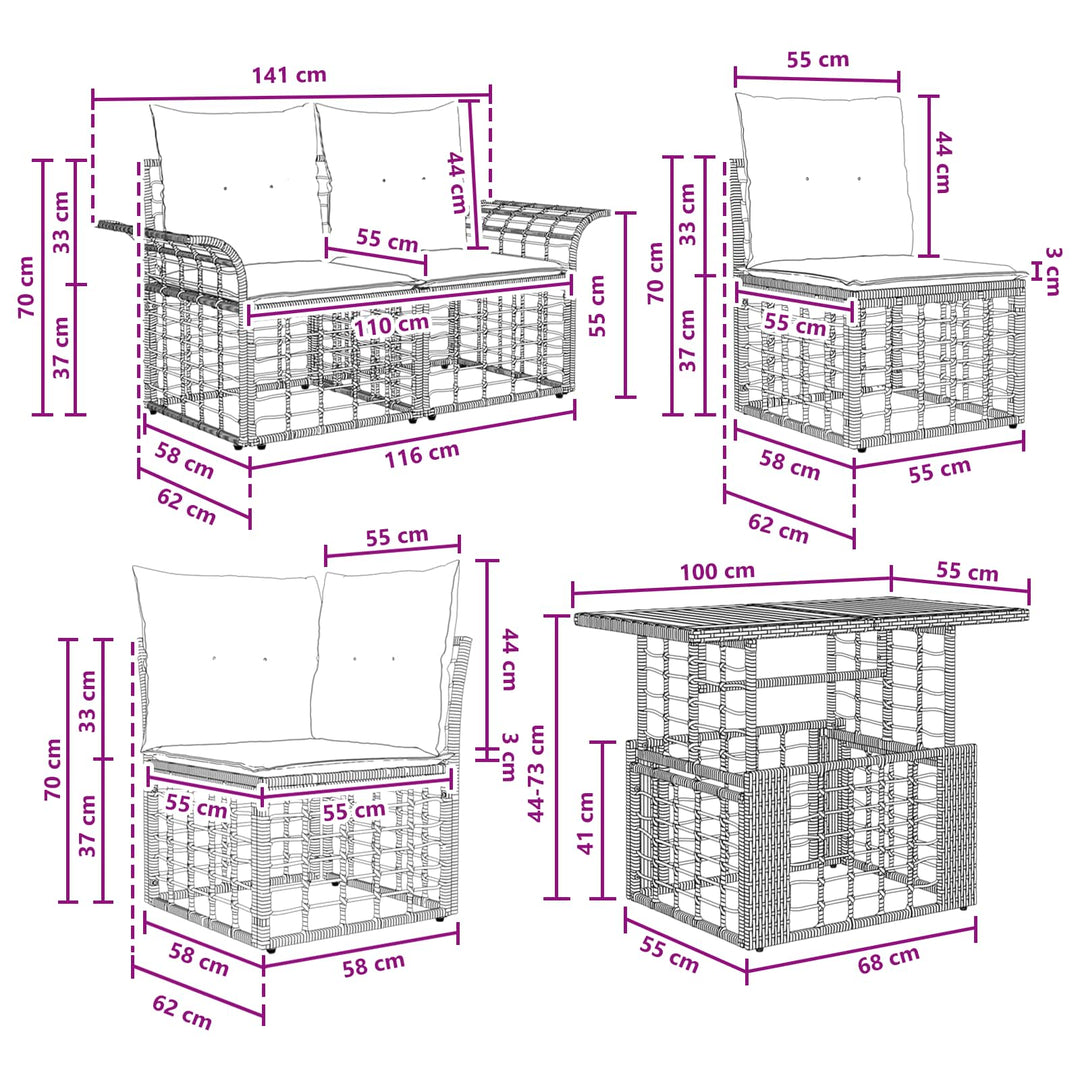 Havesofa Sæt 7 stk. Sort og Mørkegrå polyrattan