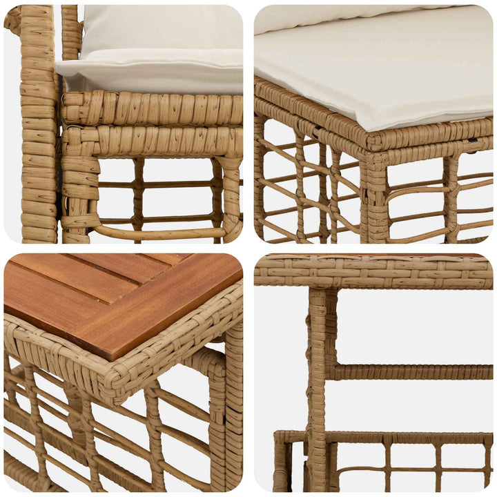 Havesofa Sæt 7 stk. Naturlig og Creme Hvid polyrattan