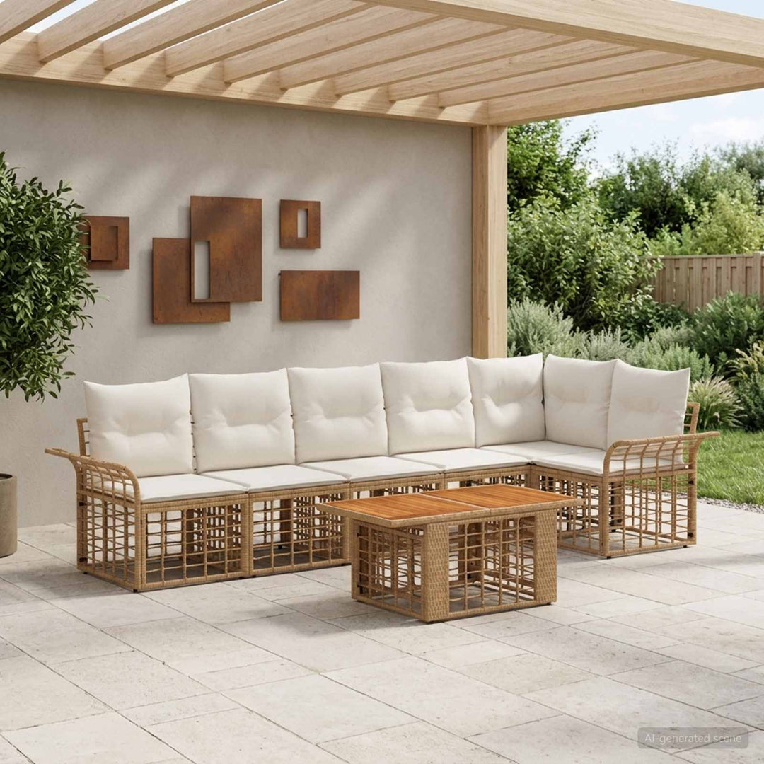 Havesofa Sæt 7 stk. Naturlig og Creme Hvid polyrattan