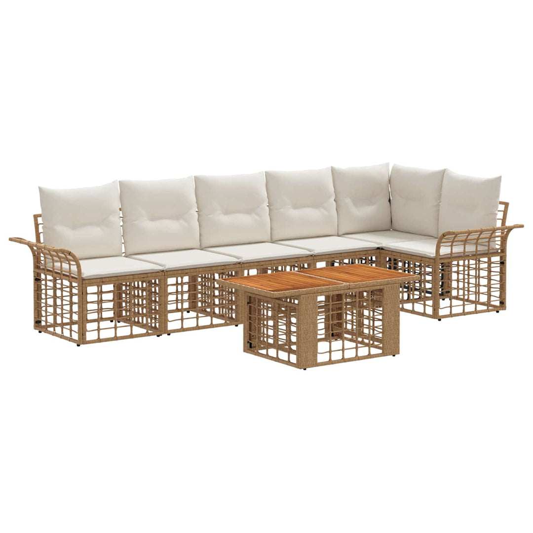 Havesofa Sæt 7 stk. Naturlig og Creme Hvid polyrattan