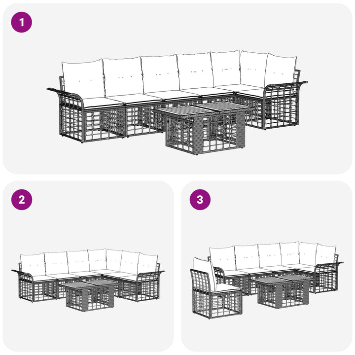 Havesofa Sæt 7 stk. Naturlig og Creme Hvid polyrattan