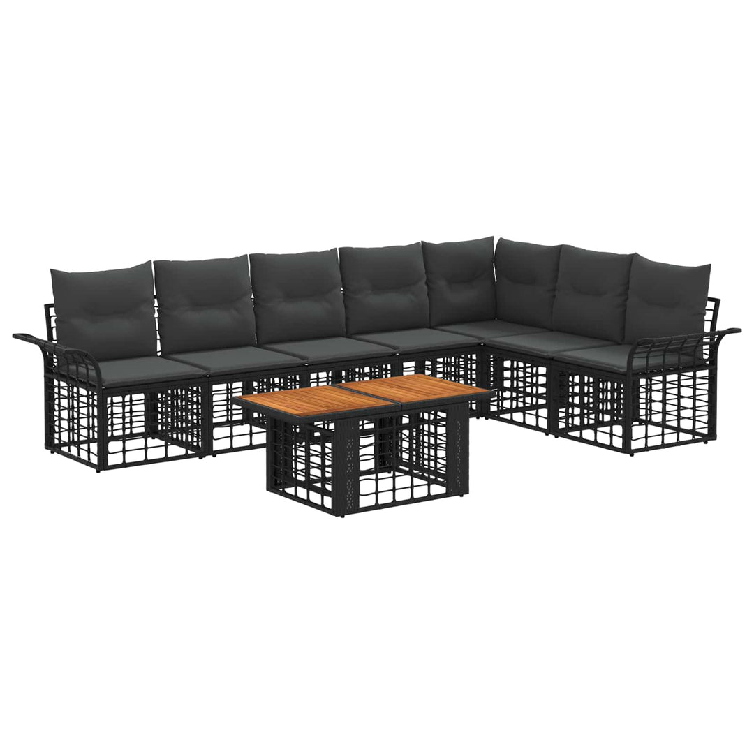 Havesofa Sæt 8 stk. Sort og Mørkegrå polyrattan
