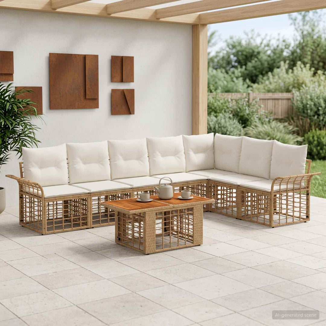 Havesofa Sæt 8 stk. Naturlig og Creme Hvid polyrattan