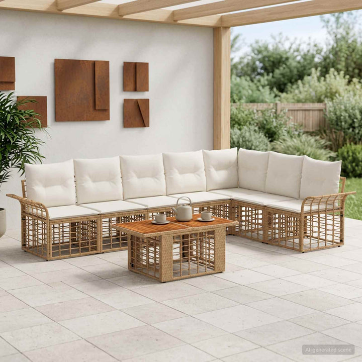 Havesofa Sæt 8 stk. Naturlig og Creme Hvid polyrattan