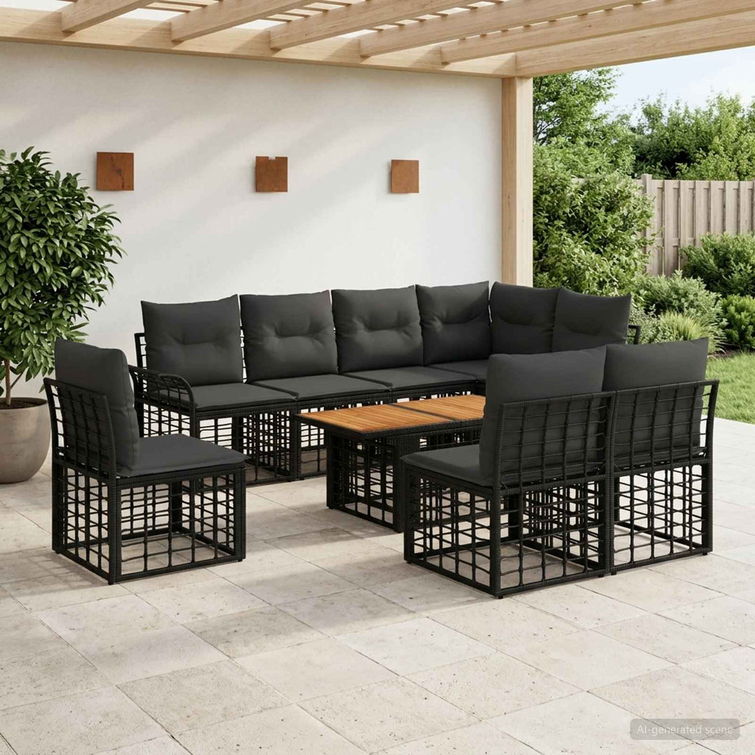 Havesofa Sæt 9 stk. Sort og Mørkegrå polyrattan