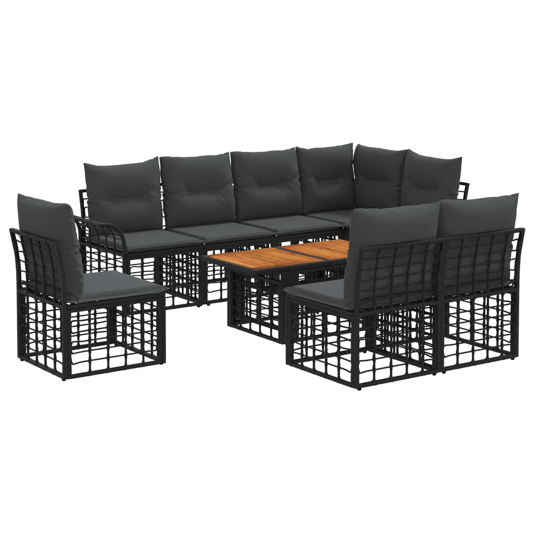 Havesofa Sæt 9 stk. Sort og Mørkegrå polyrattan