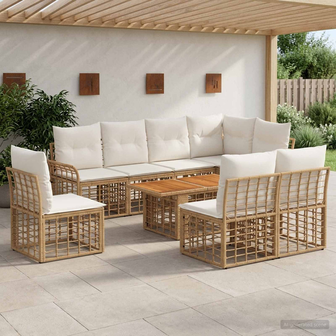 Havesofa Sæt 9 stk. Naturlig og Creme Hvid polyrattan