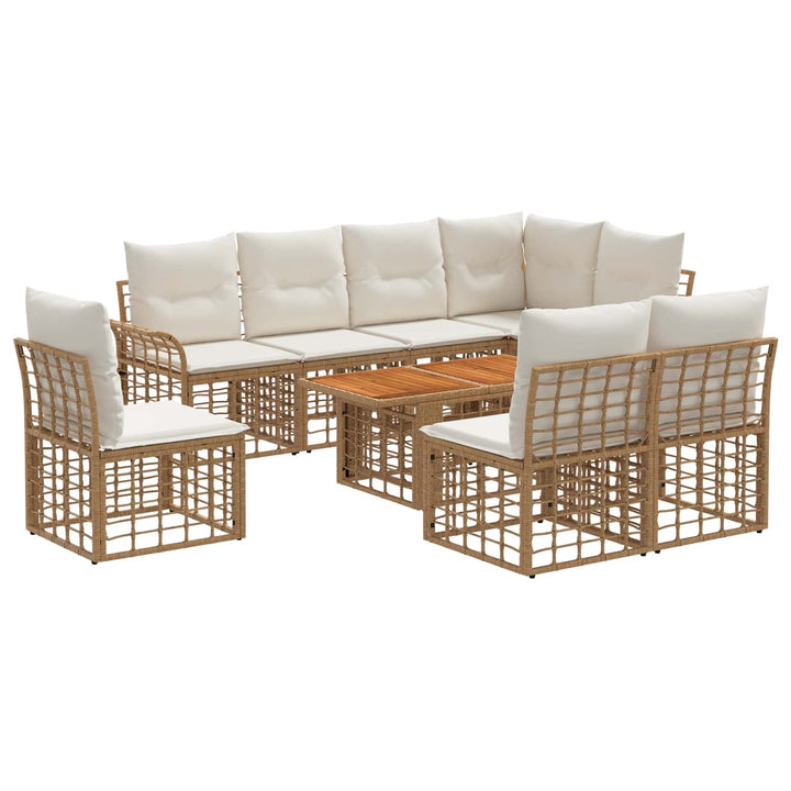 Havesofa Sæt 9 stk. Naturlig og Creme Hvid polyrattan