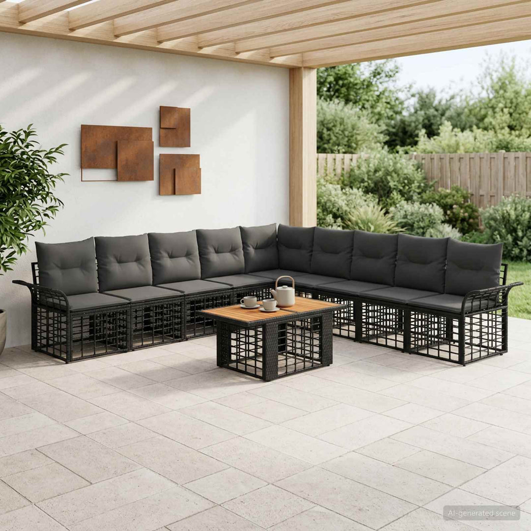 Havesofa Sæt 10 stk. Sort og Mørkegrå polyrattan