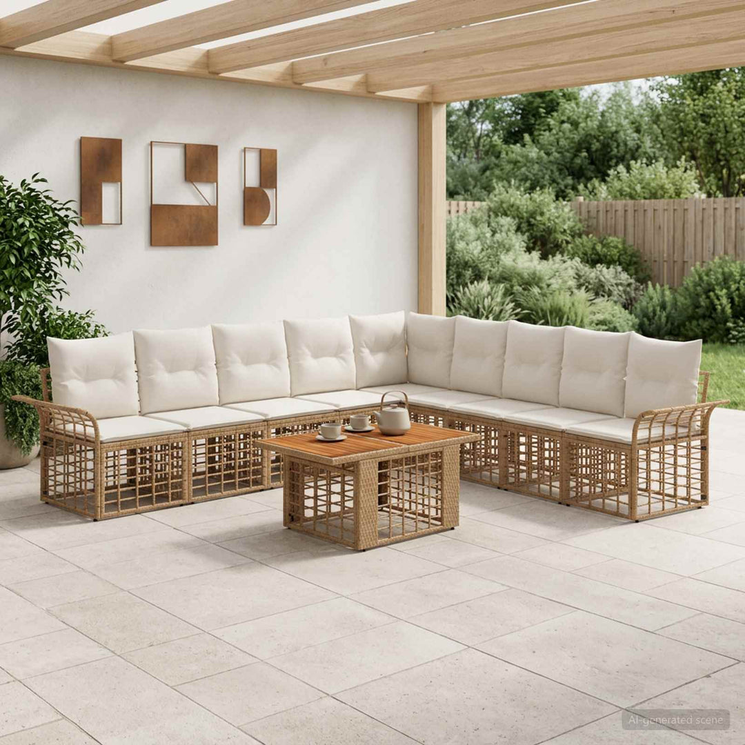 Havesofa Sæt 10 stk. Naturlig og Creme Hvid polyrattan
