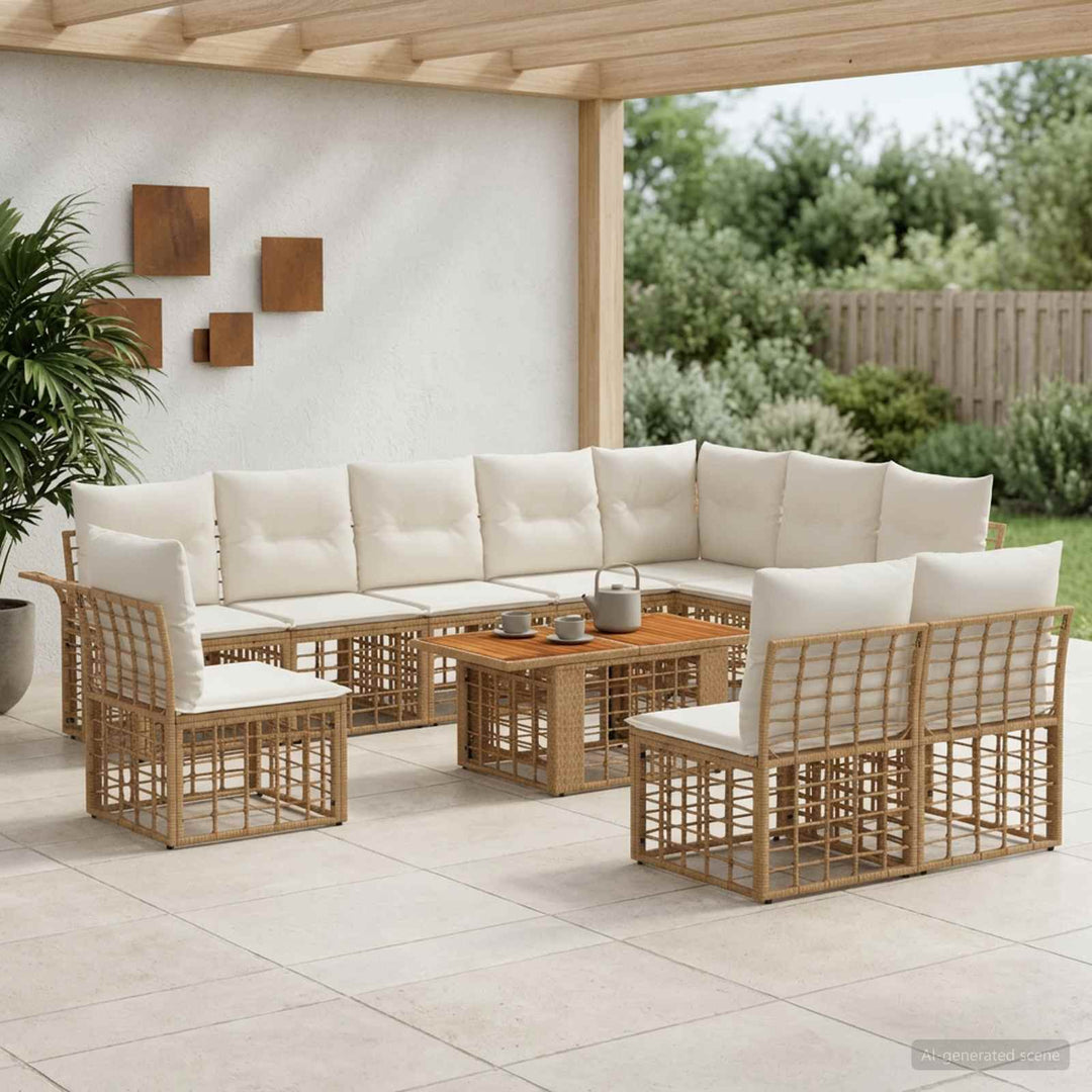 Havesofa Sæt 11 stk. Naturlig og Creme Hvid polyrattan
