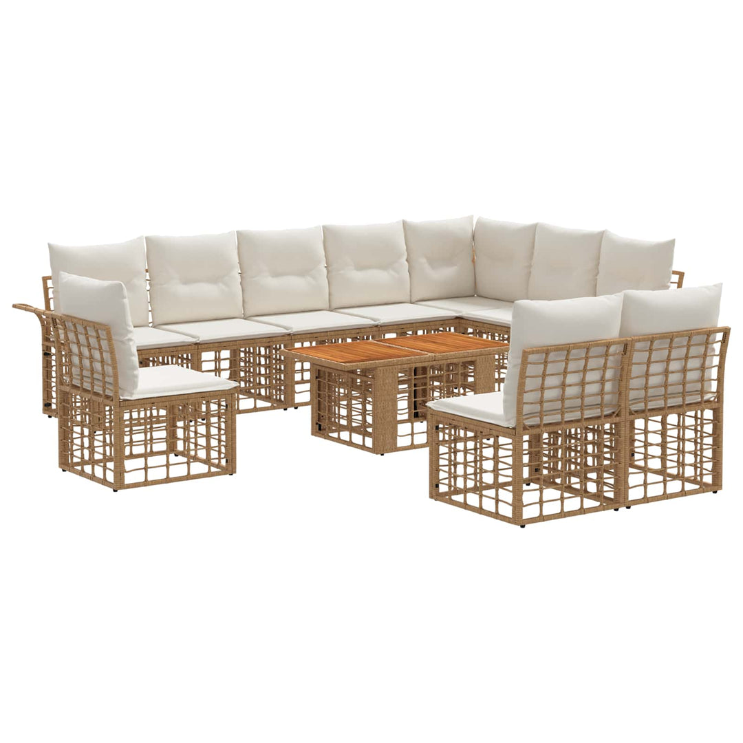 Havesofa Sæt 11 stk. Naturlig og Creme Hvid polyrattan