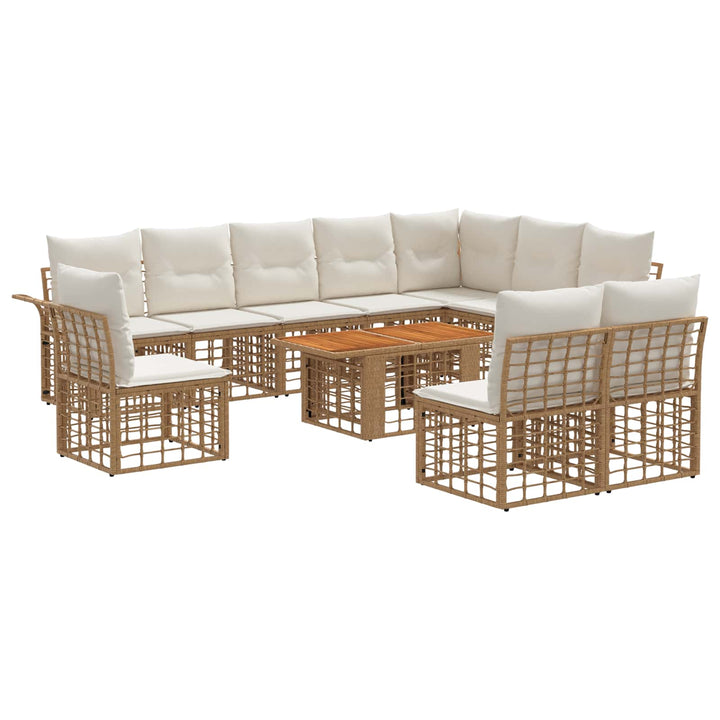Havesofa Sæt 11 stk. Naturlig og Creme Hvid polyrattan