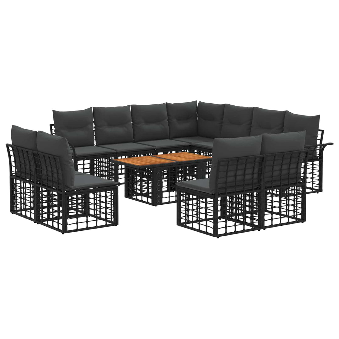 Havesofa Sæt 12 stk. Sort og Mørkegrå polyrattan
