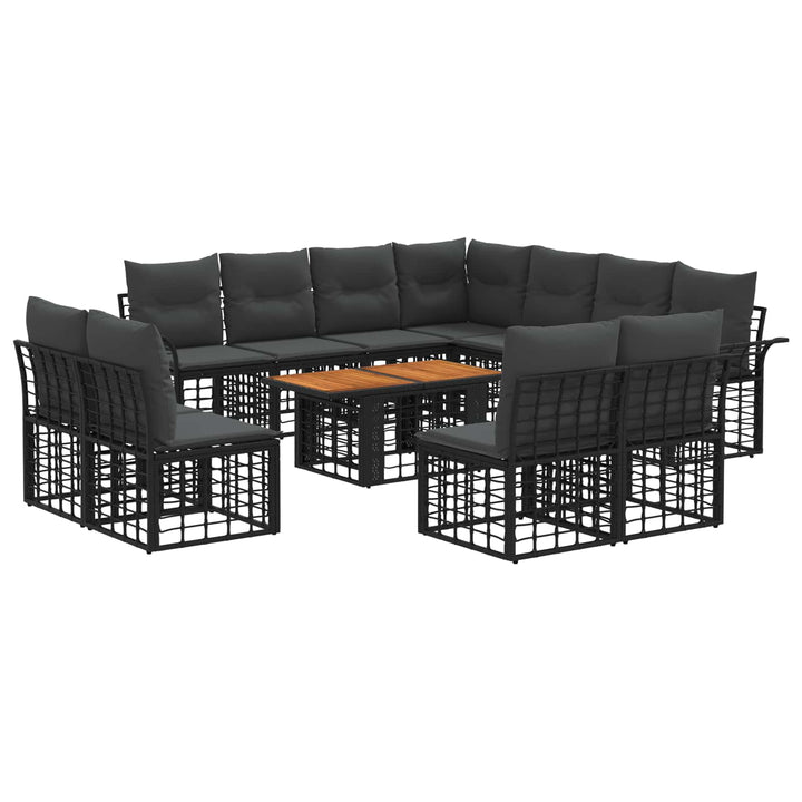 Havesofa Sæt 12 stk. Sort og Mørkegrå polyrattan