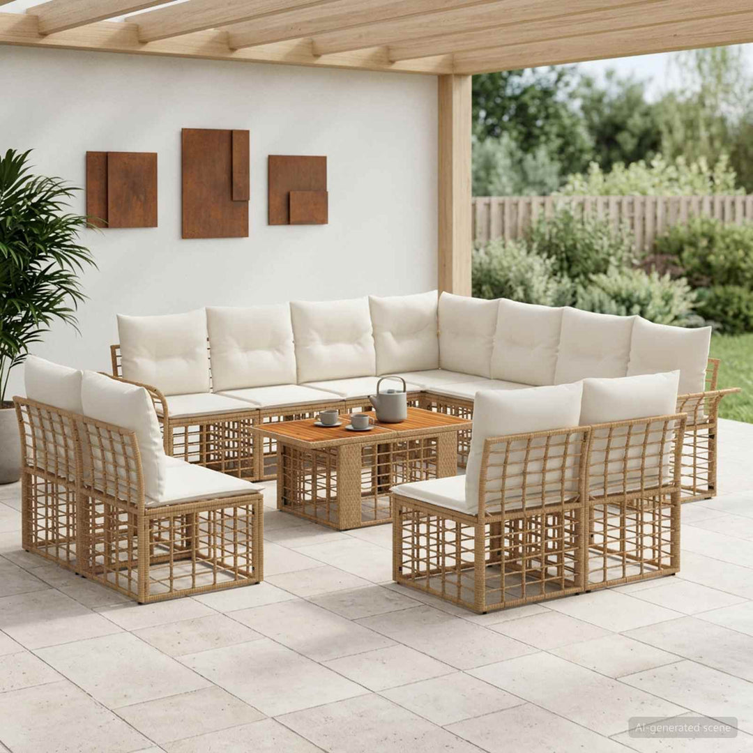 Havesofa Sæt 12 stk. Naturlig og Creme Hvid polyrattan