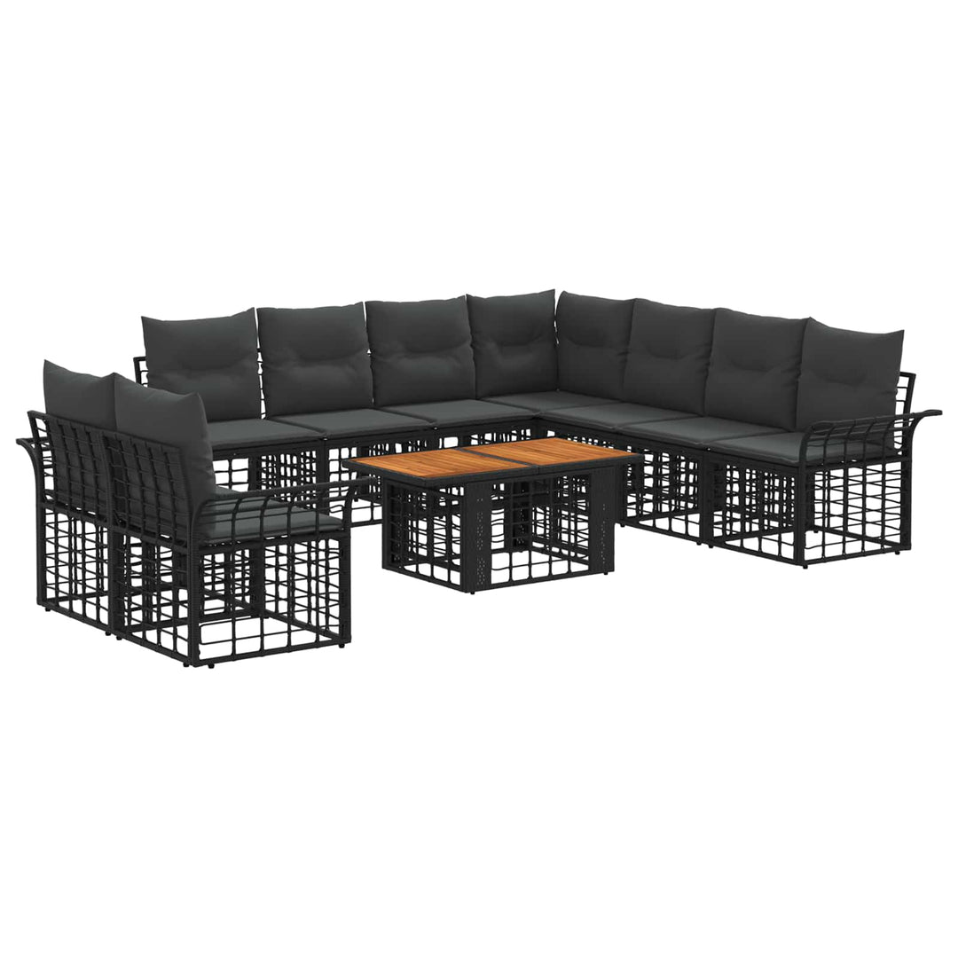 Havesofa Sæt 10 stk. Sort og Mørkegrå polyrattan