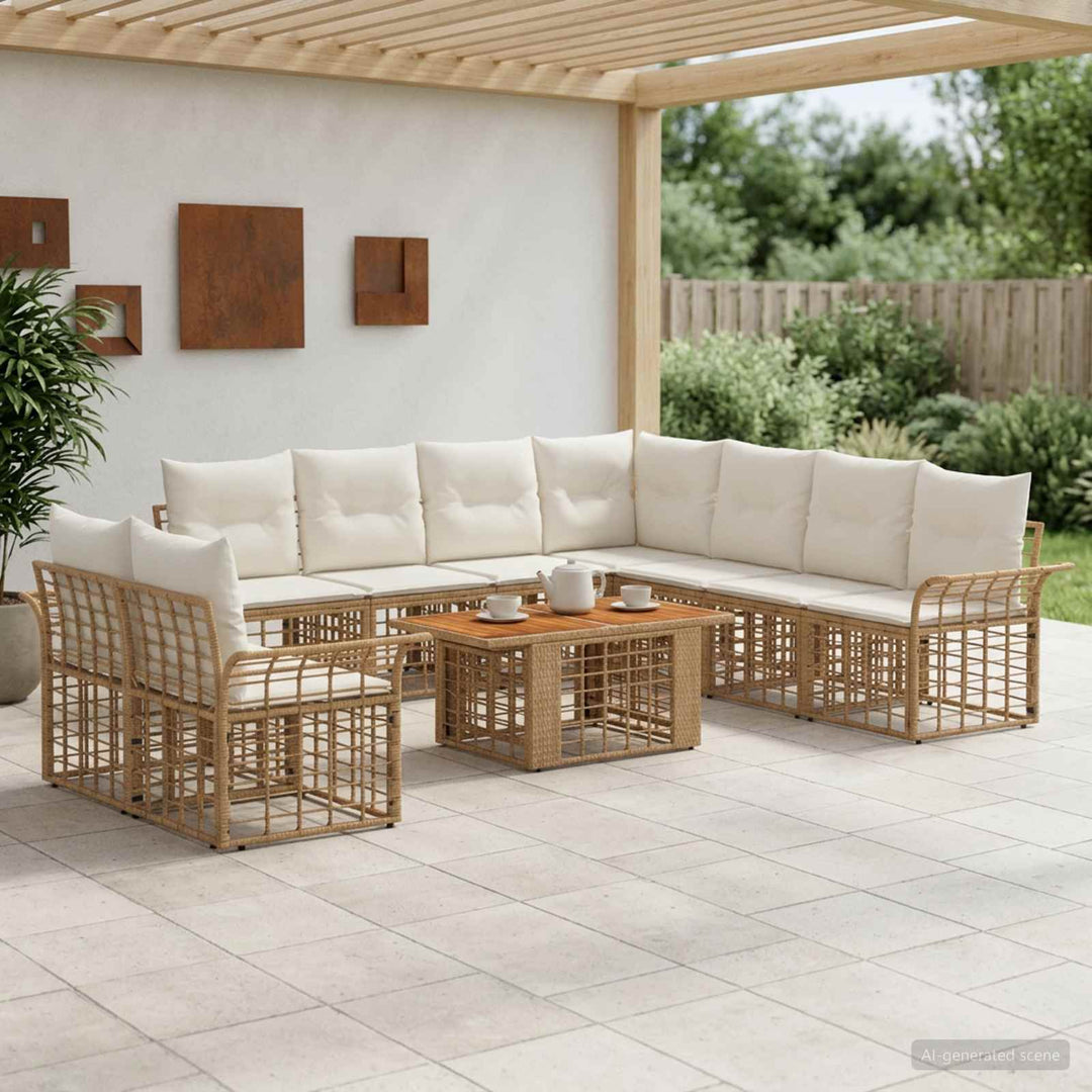 Havesofa Sæt 10 stk. Naturlig og Creme Hvid polyrattan