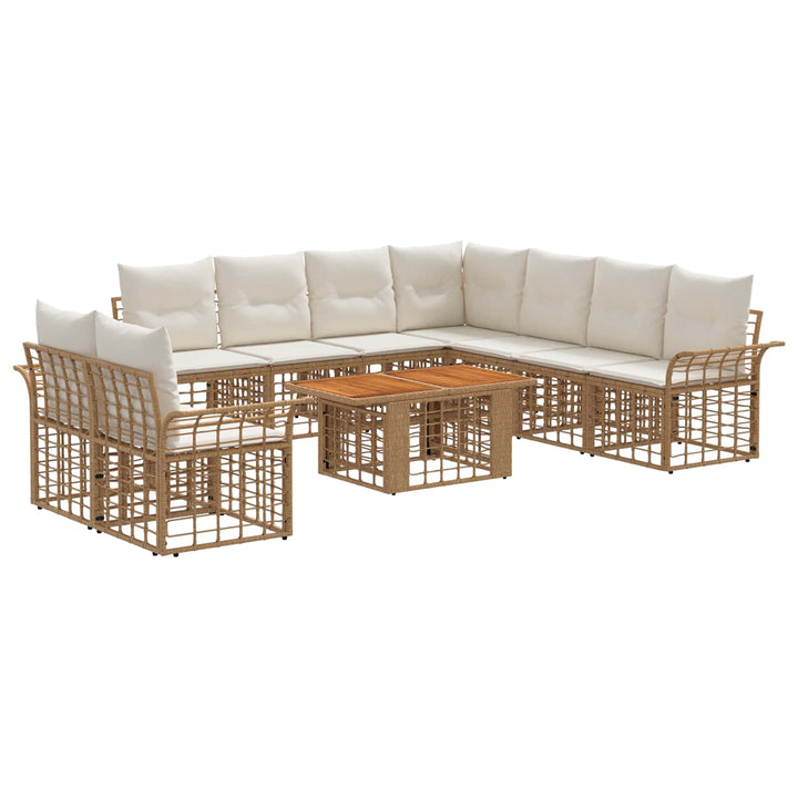 Havesofa Sæt 10 stk. Naturlig og Creme Hvid polyrattan