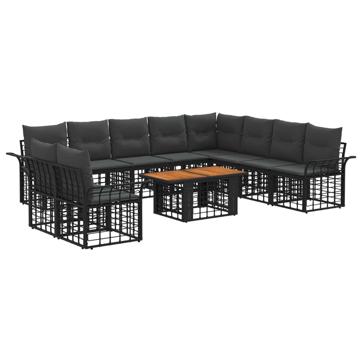Havesofa Sæt 11 stk. Sort og Mørkegrå polyrattan
