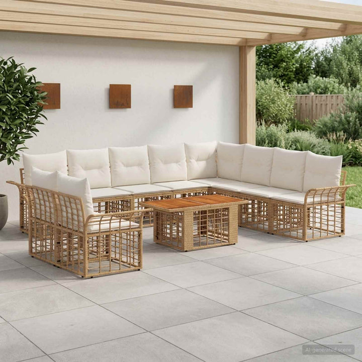 Havesofa Sæt 11 stk. Naturlig og Creme Hvid polyrattan