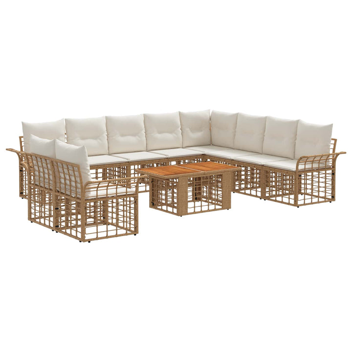 Havesofa Sæt 11 stk. Naturlig og Creme Hvid polyrattan