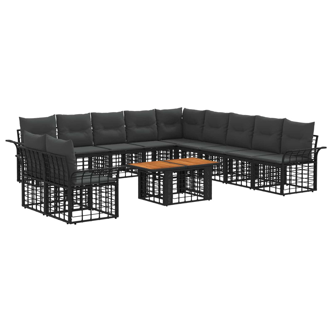 Havesofa Sæt 12 stk. Sort og Mørkegrå polyrattan