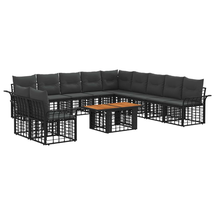 Havesofa Sæt 12 stk. Sort og Mørkegrå polyrattan