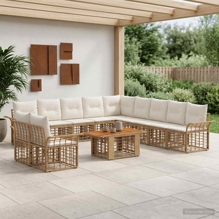 Havesofa Sæt 12 stk. Naturlig og Creme Hvid polyrattan