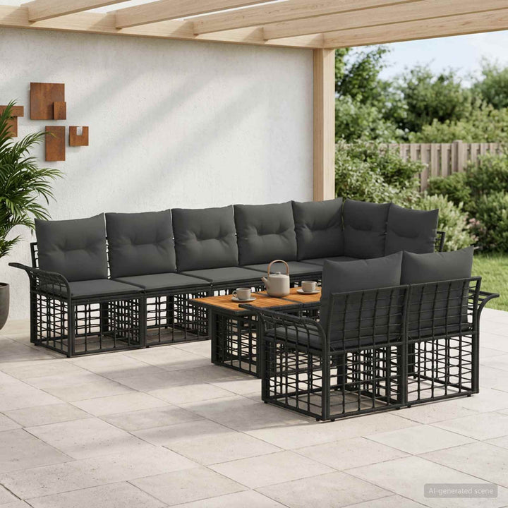 Havesofa Sæt 9 stk. Sort og Mørkegrå polyrattan