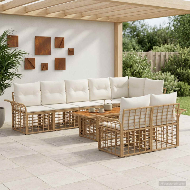 Havesofa Sæt 9 stk. Naturlig og Creme Hvid polyrattan