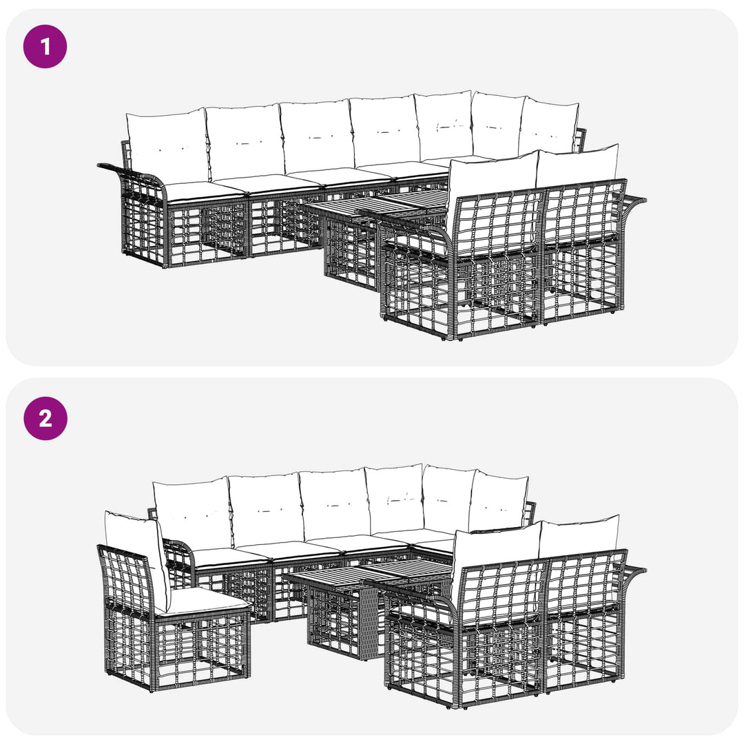 Havesofa Sæt 9 stk. Naturlig og Creme Hvid polyrattan