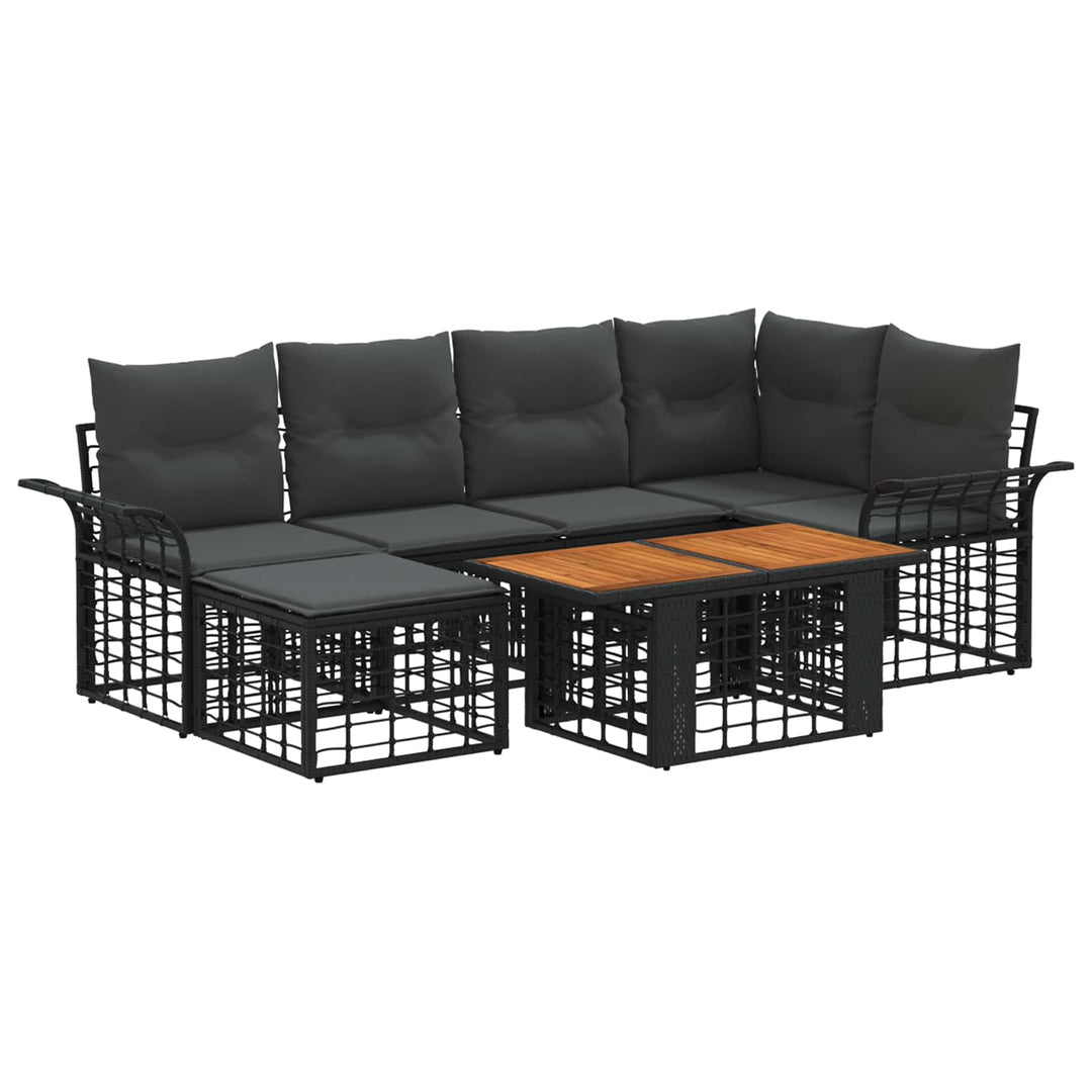 Havesofa Sæt 7 stk. Sort og Mørkegrå polyrattan
