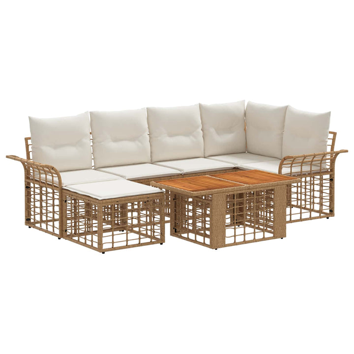Havesofa Sæt 7 stk. Naturlig og Creme Hvid polyrattan