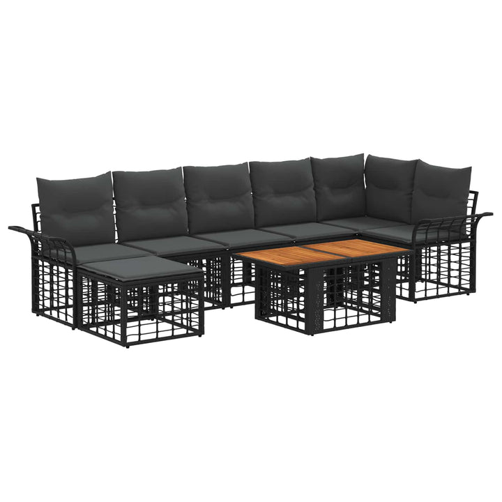 Havesofa Sæt 8 stk. Sort og Mørkegrå polyrattan