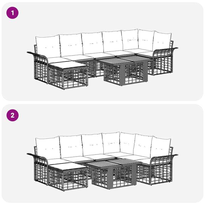 Havesofa Sæt 8 stk. Sort og Mørkegrå polyrattan