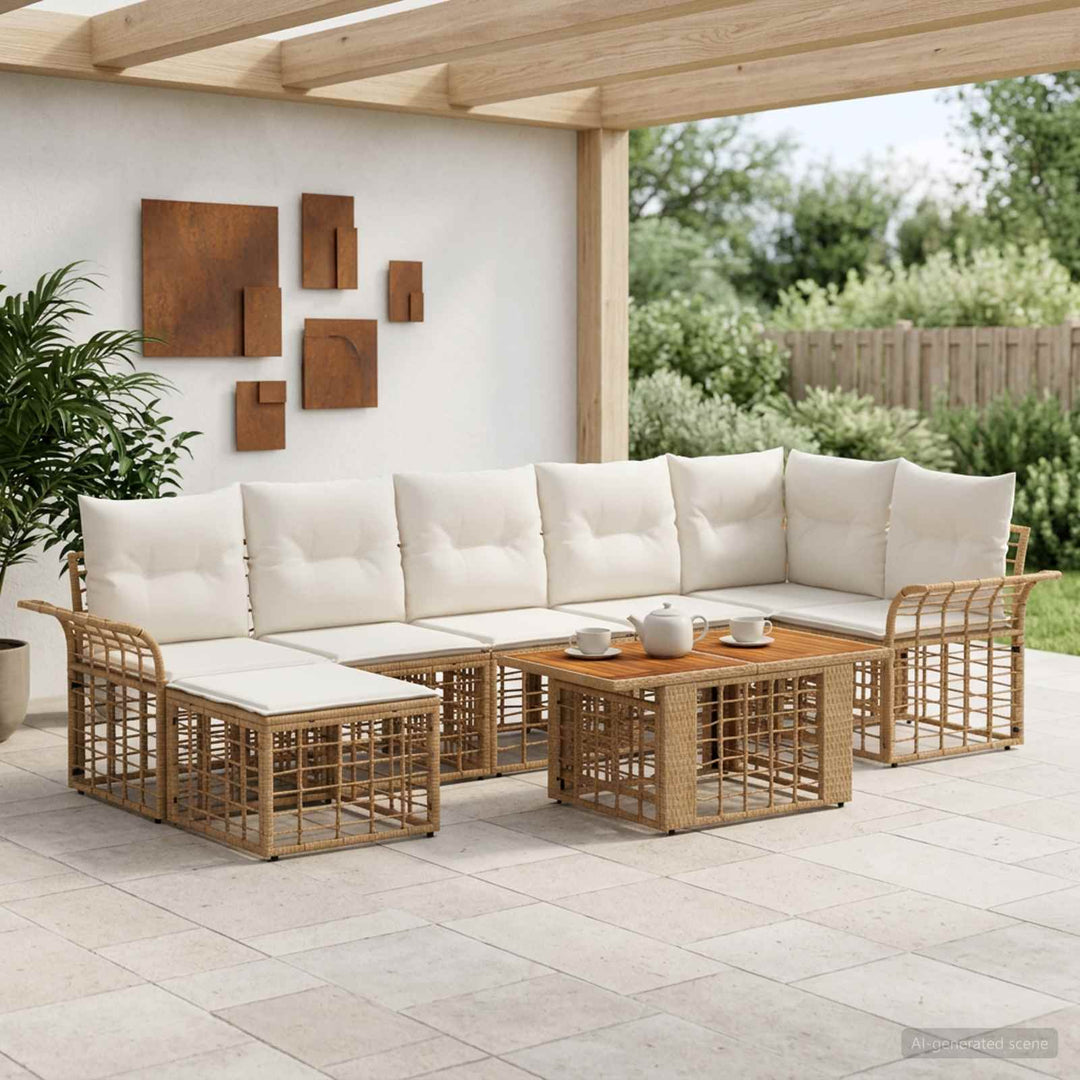 Havesofa Sæt 8 stk. Naturlig og Creme Hvid polyrattan