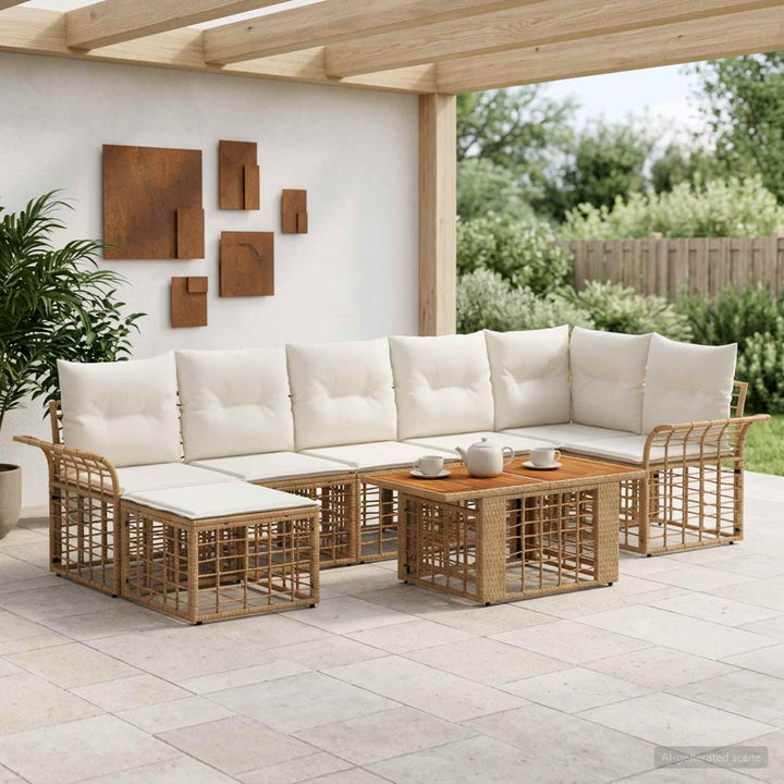 Havesofa Sæt 8 stk. Naturlig og Creme Hvid polyrattan