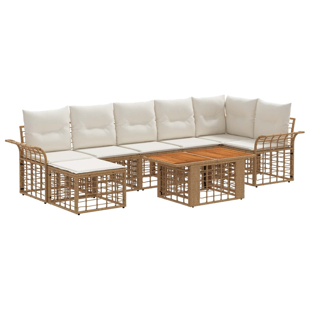 Havesofa Sæt 8 stk. Naturlig og Creme Hvid polyrattan