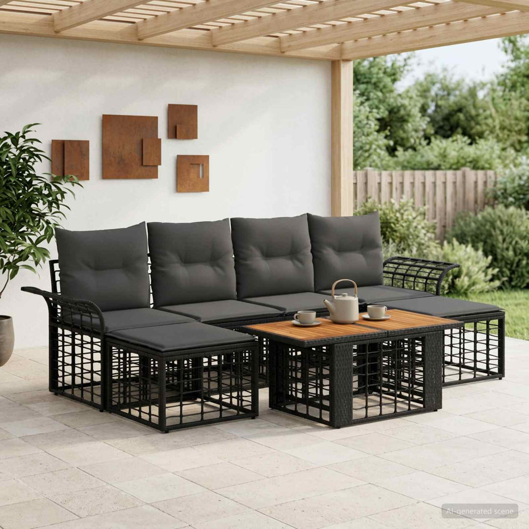 Havesofa Sæt 7 stk. Sort og Mørkegrå polyrattan