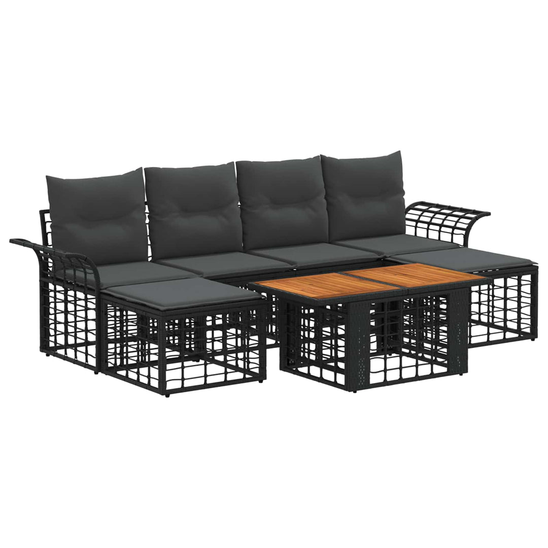 Havesofa Sæt 7 stk. Sort og Mørkegrå polyrattan