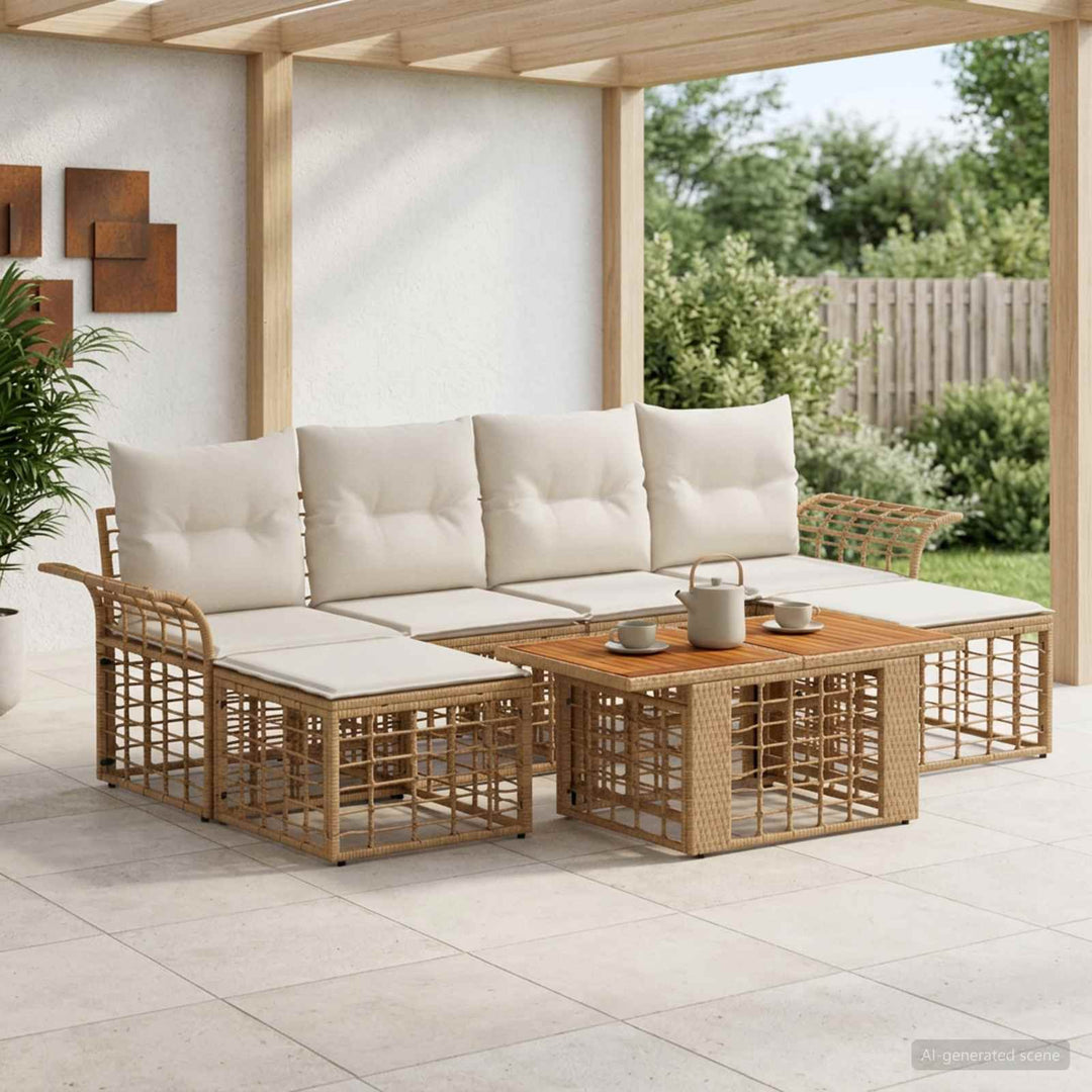 Havesofa Sæt 7 stk. Naturlig og Creme Hvid polyrattan