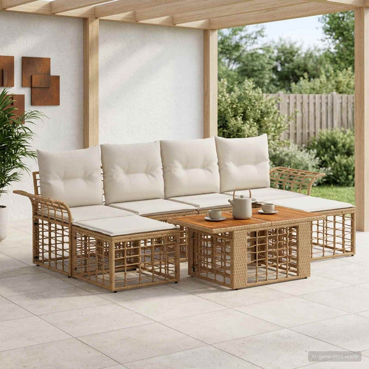 Havesofa Sæt 7 stk. Naturlig og Creme Hvid polyrattan