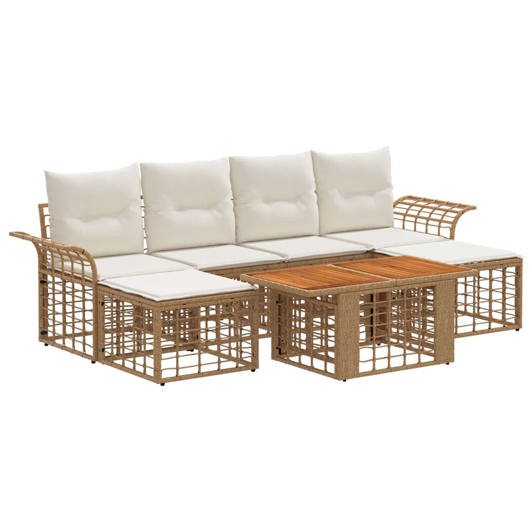 Havesofa Sæt 7 stk. Naturlig og Creme Hvid polyrattan
