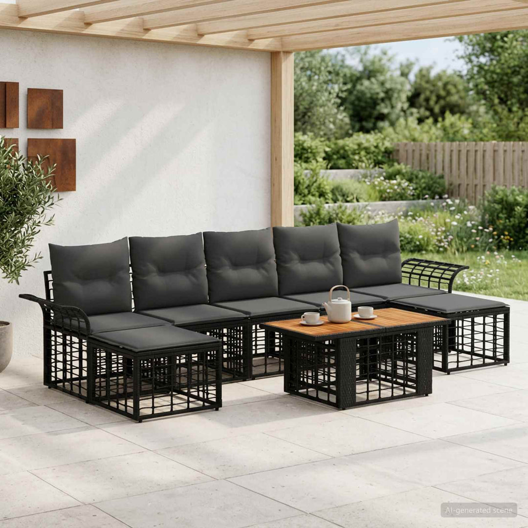 Havesofa Sæt 8 stk. Sort og Mørkegrå polyrattan